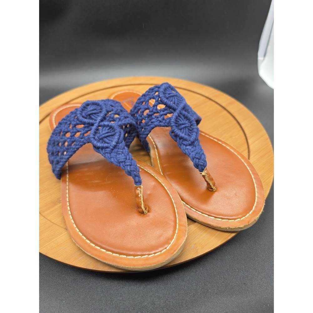 Mad Love Boho Crochet Thong Navy Blue Sandals Womens Size 9 Summer Sandals